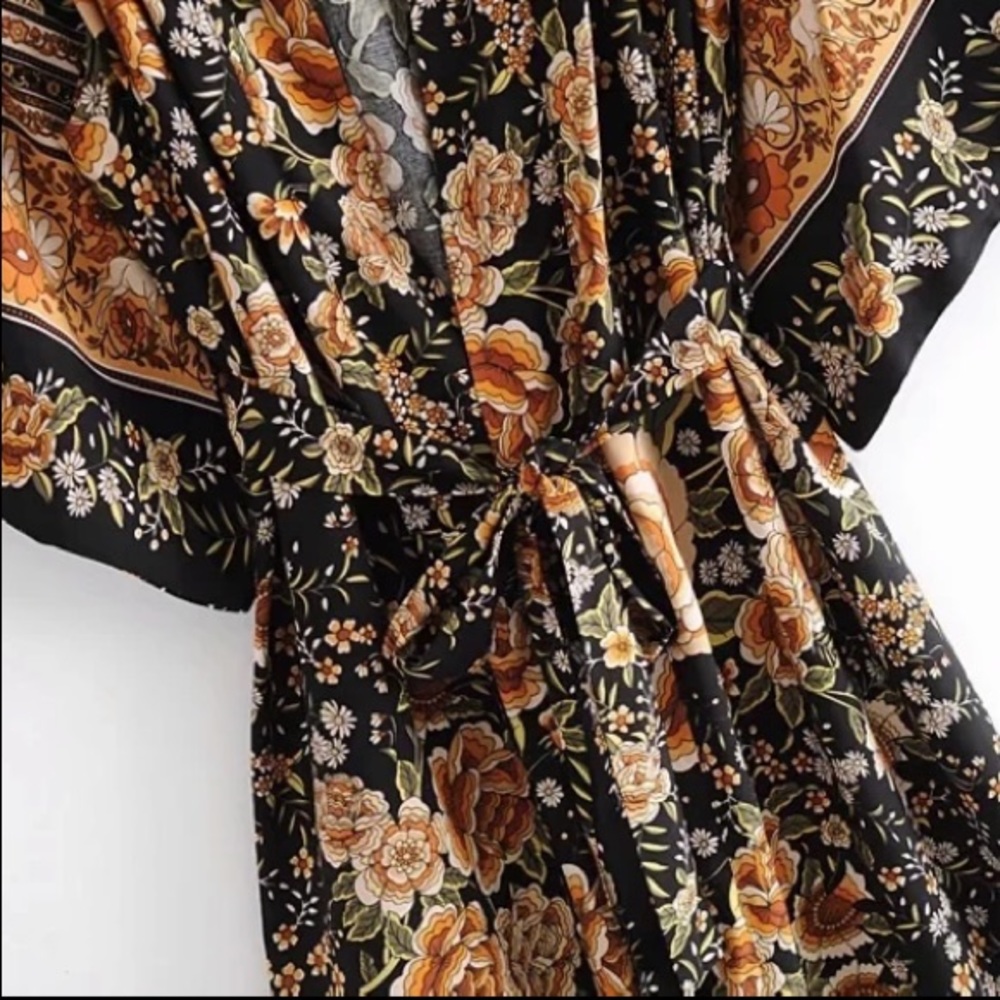 Boho Floral Long Duster Kimono Maxi Robe - Picture 3 of 8